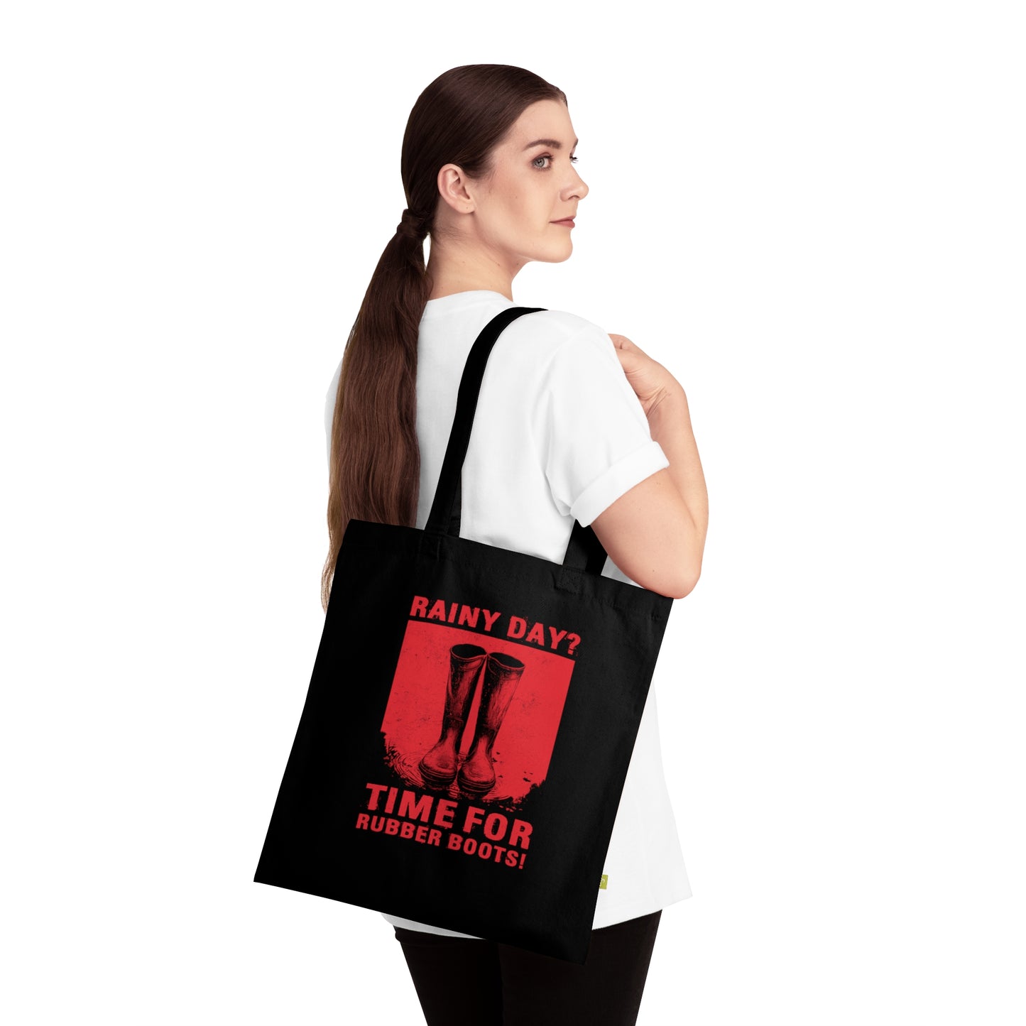Tote bag Rainy day - Time for rubber boots in red