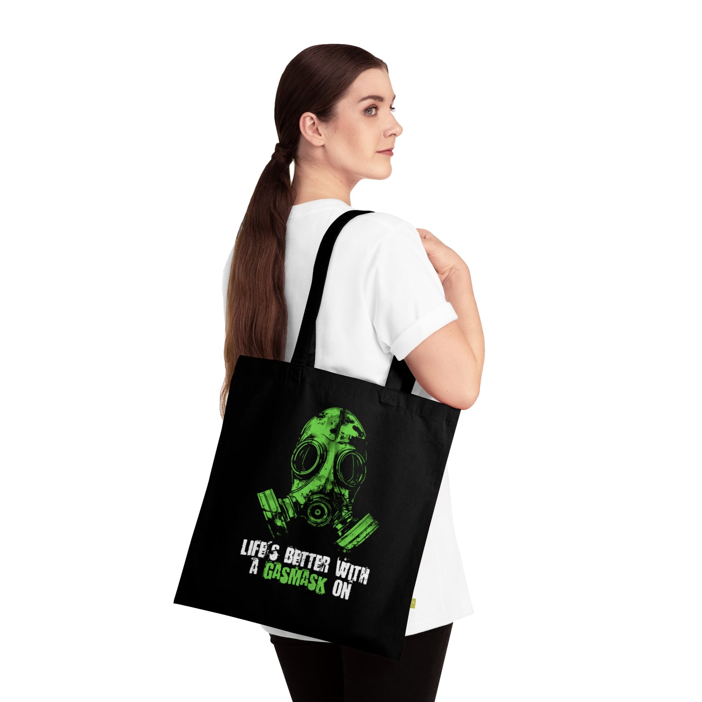 Canvas bag Life is better with a gasmask on in green