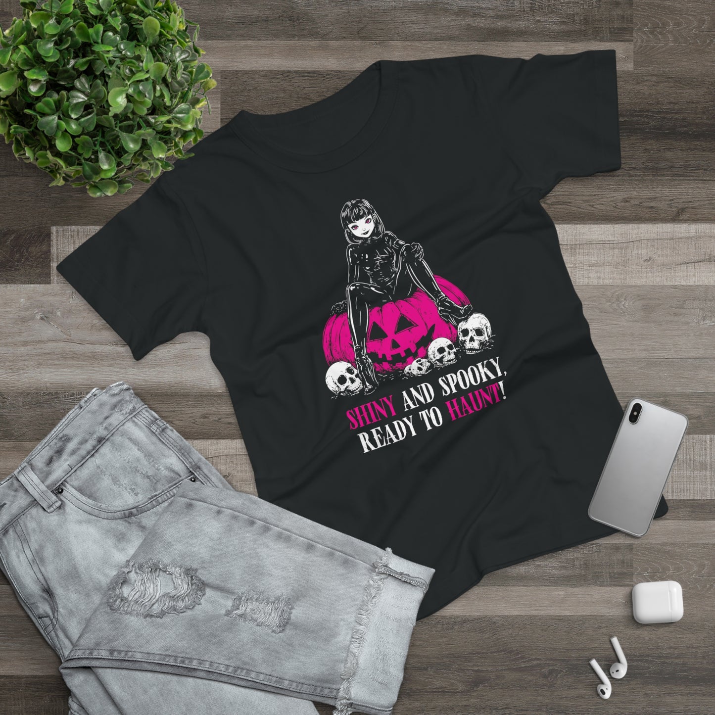 Women's T-shirt Shiny and Spooky in deep pink