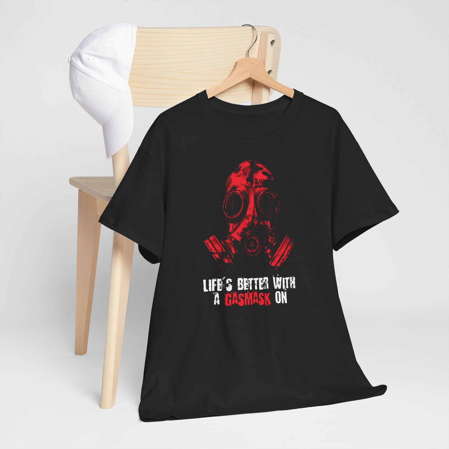 Unisex t-shirt - Life is better with a gasmask on in red