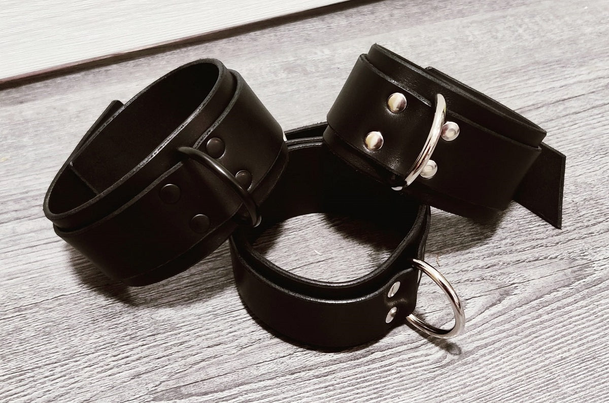Leather collar 6 cm wide double layer