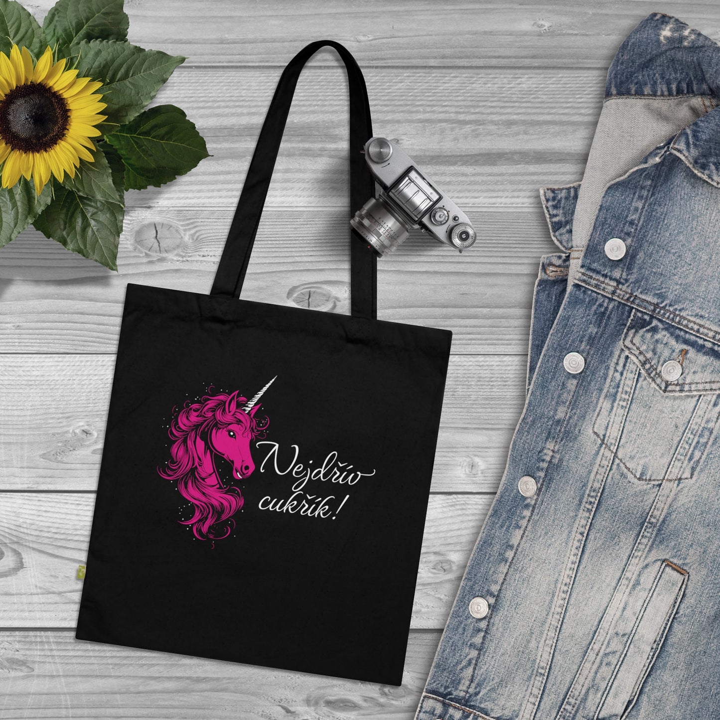 Canvas bag Unicorn - First candy in hot pink