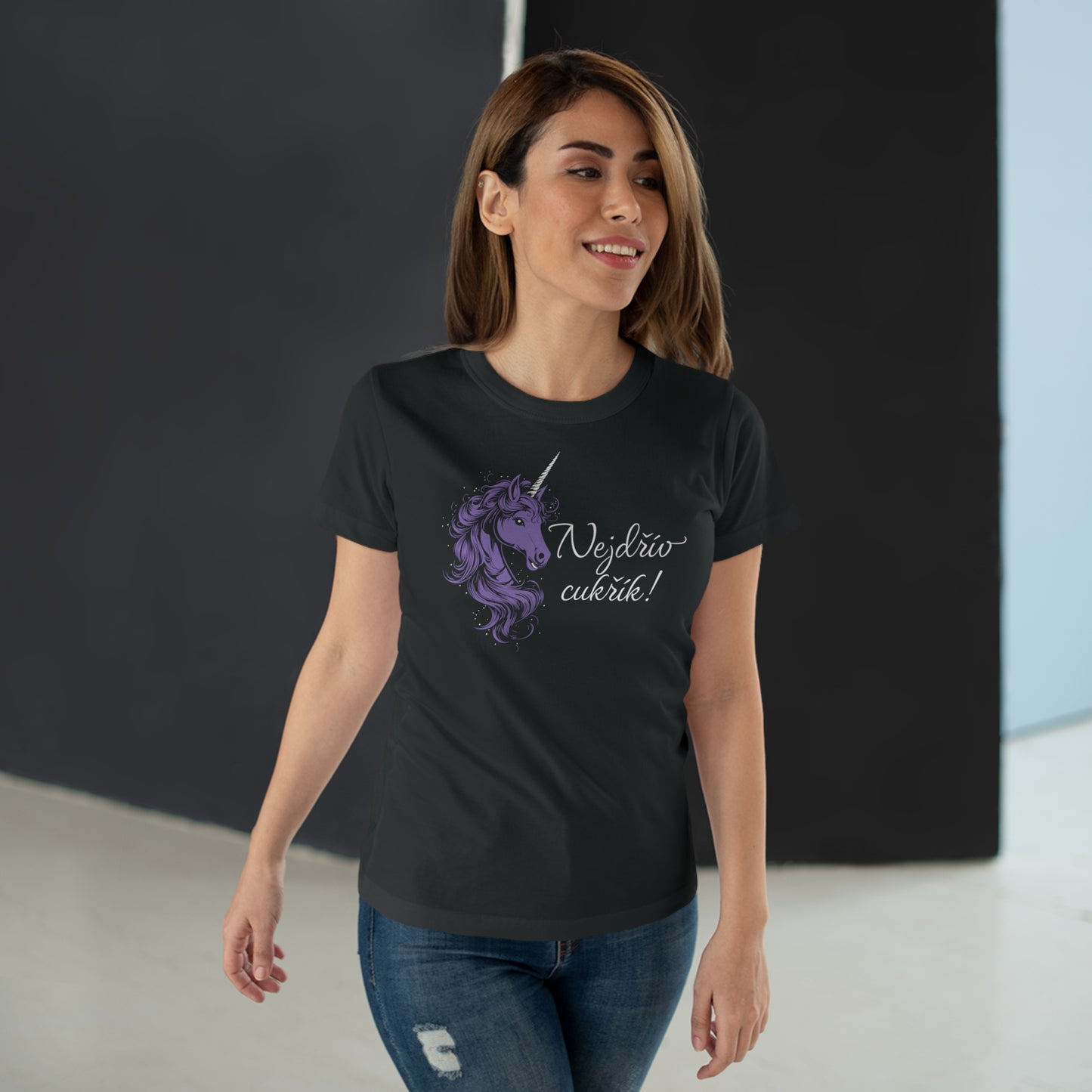 Women's t-shirt Unicorn - First candy in purple