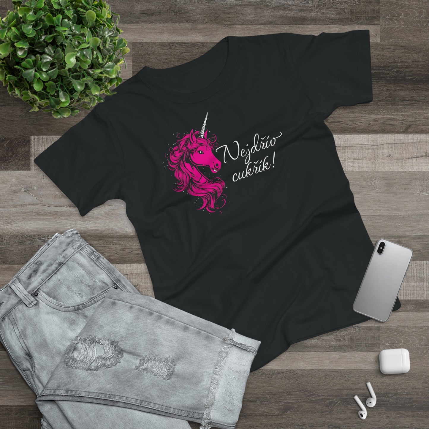 Women's t-shirt Unicorn - First candy in hot pink