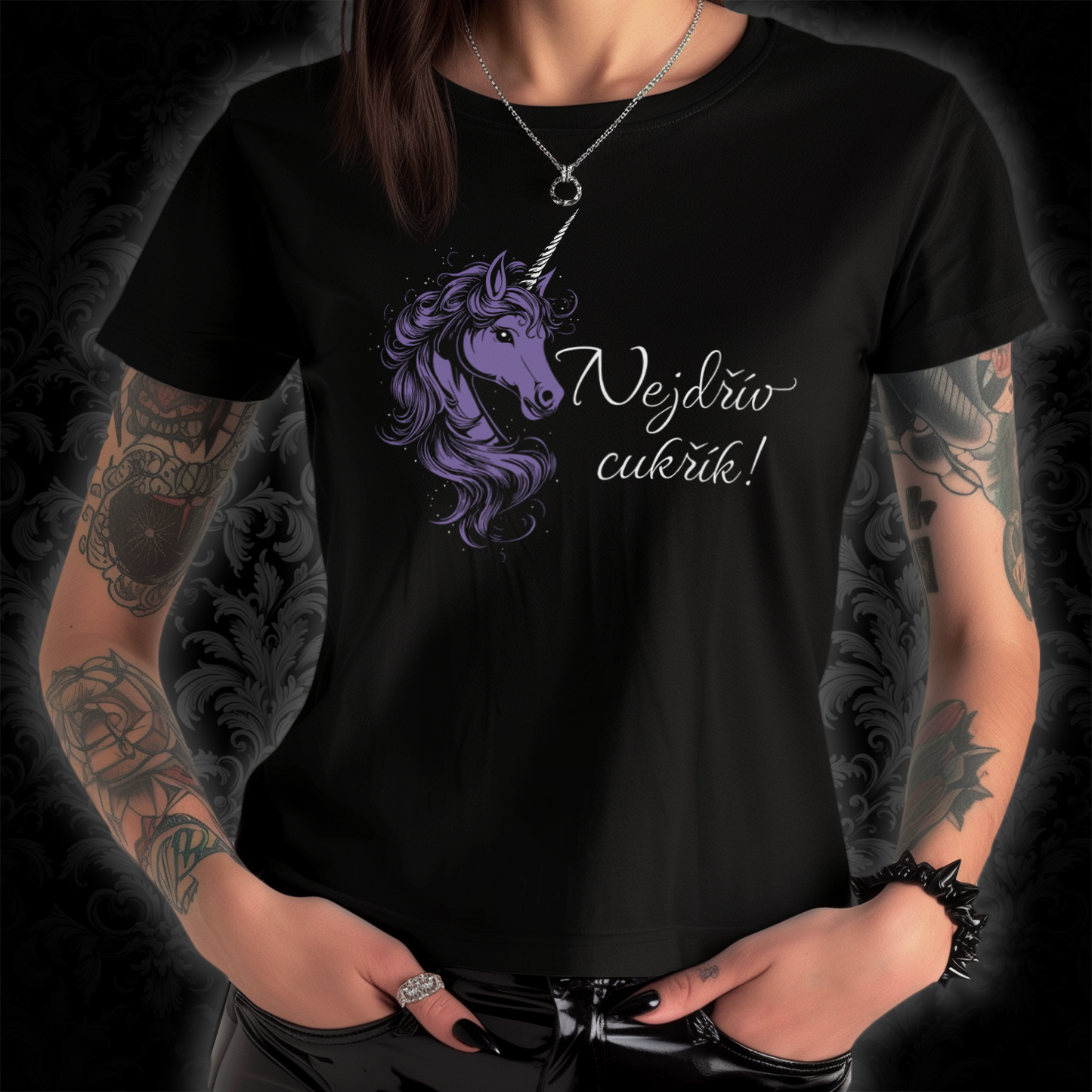 Women's t-shirt Unicorn - First candy in purple