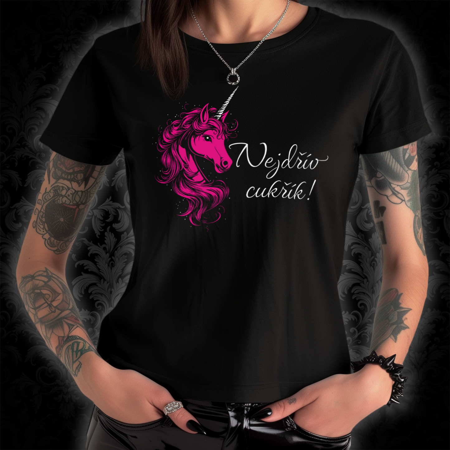 Women's t-shirt Unicorn - First candy in hot pink