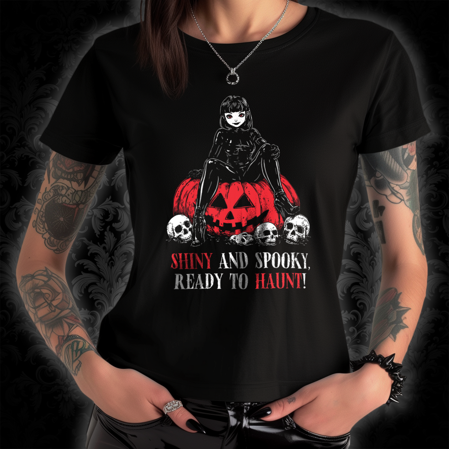Women's T-shirt Shiny and Spooky in red