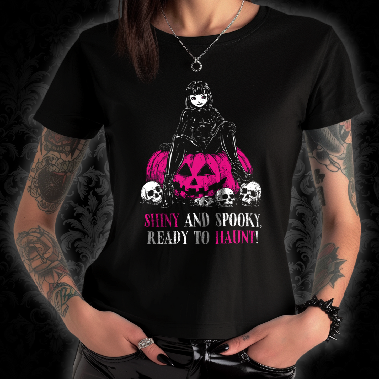 Women's T-shirt Shiny and Spooky in deep pink