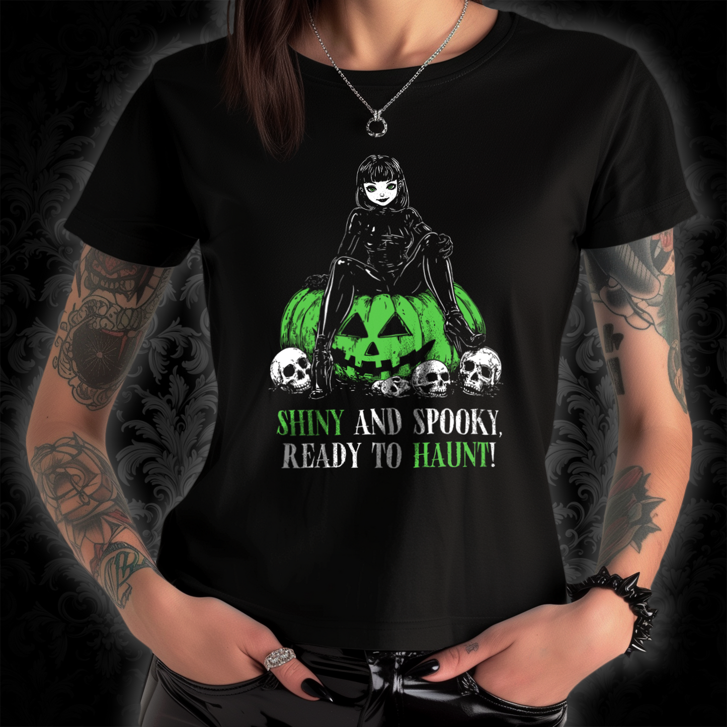 Women's T-shirt Shiny and Spooky in green