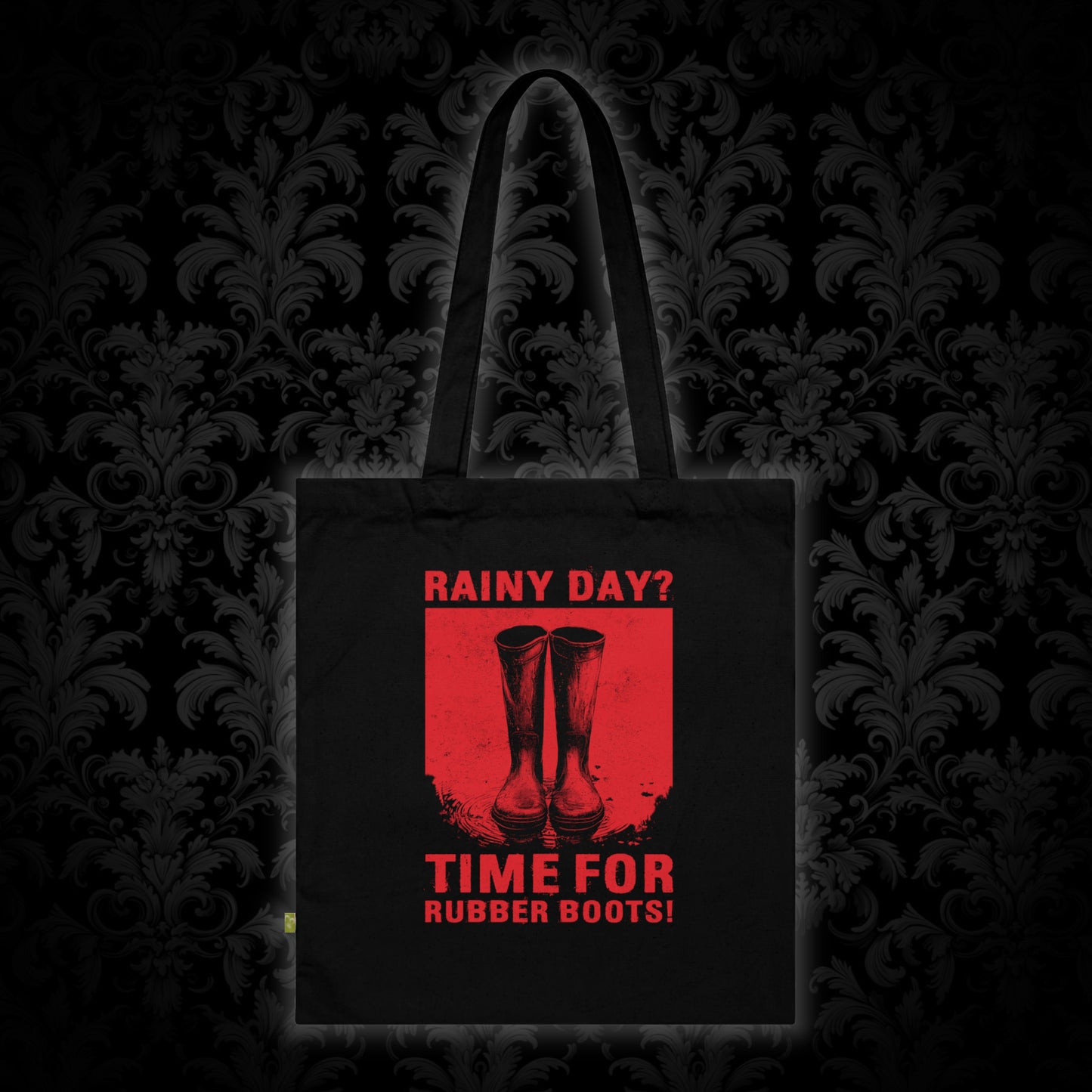Tote bag Rainy day - Time for rubber boots in red