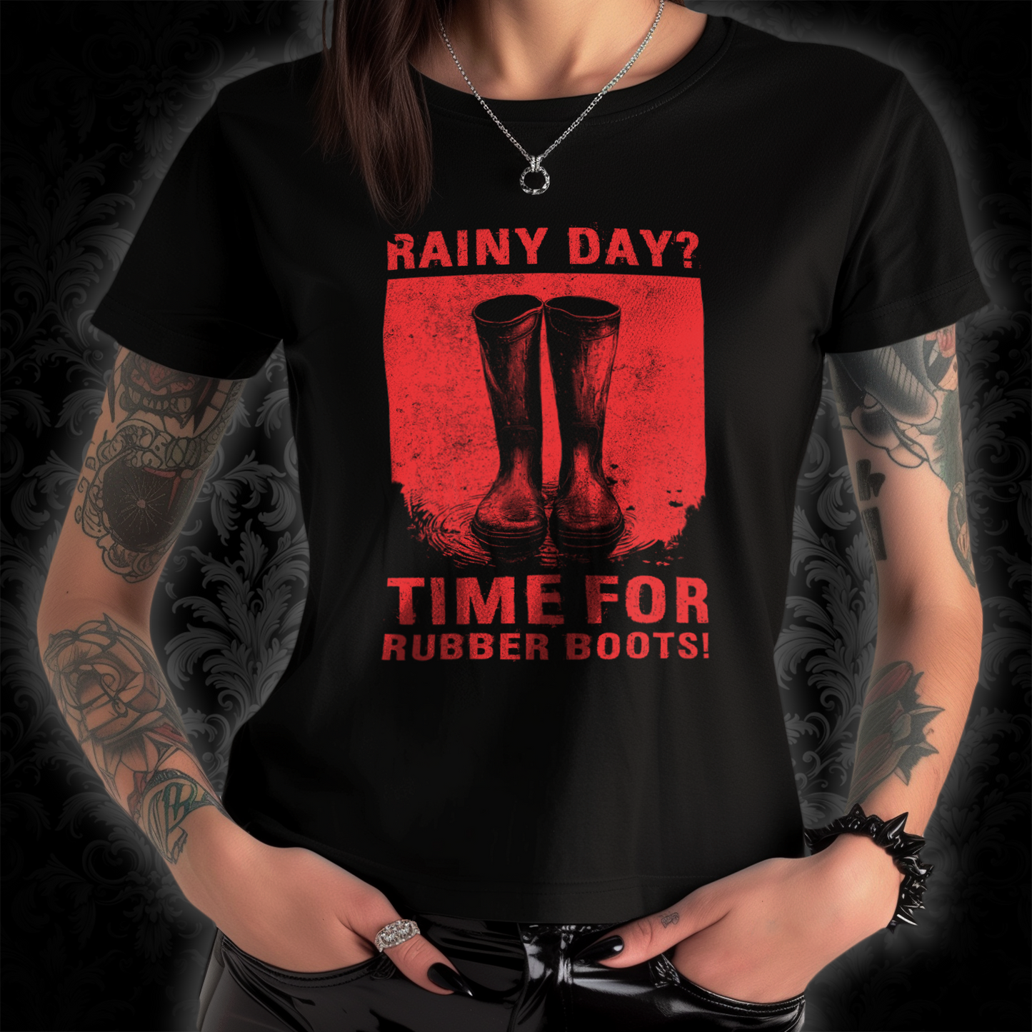Women`s T-shirt Rainy day in red