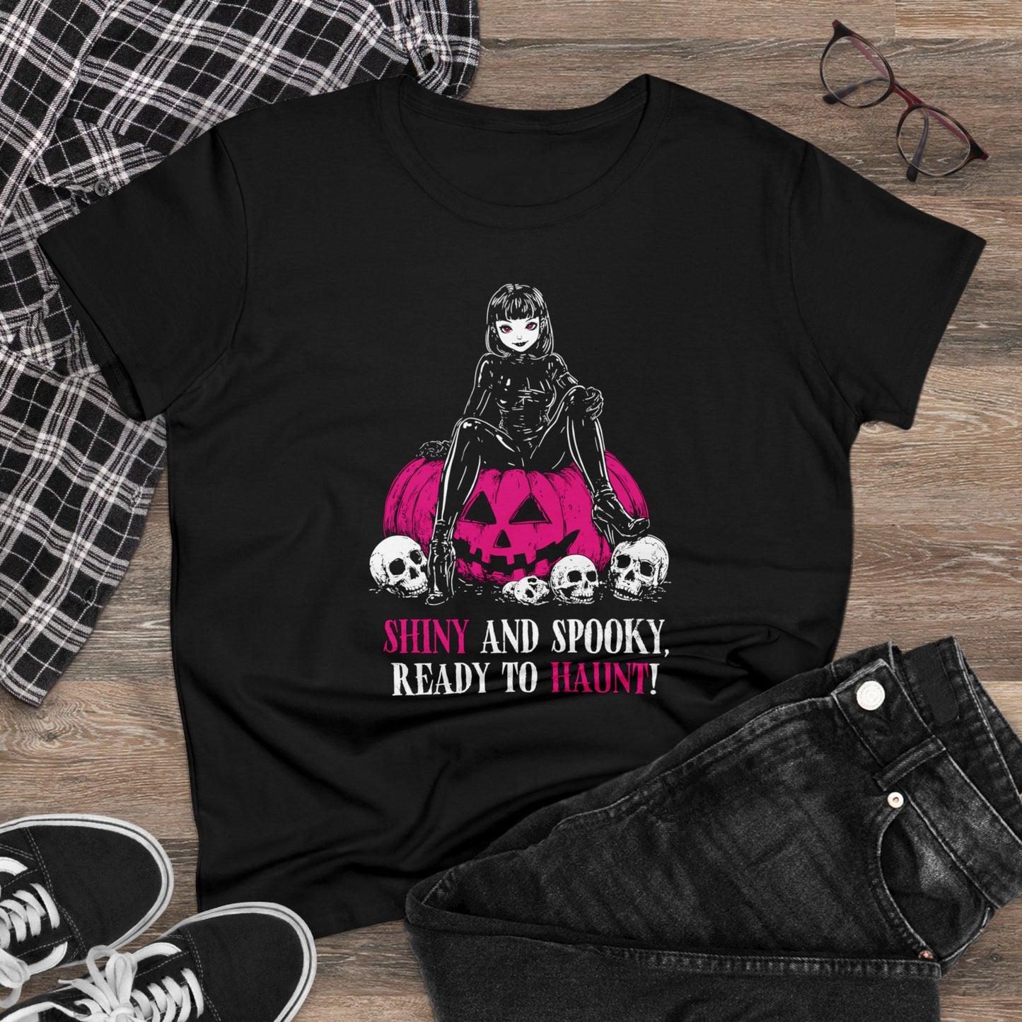 Women's T-shirt Shiny and Spooky in deep pink