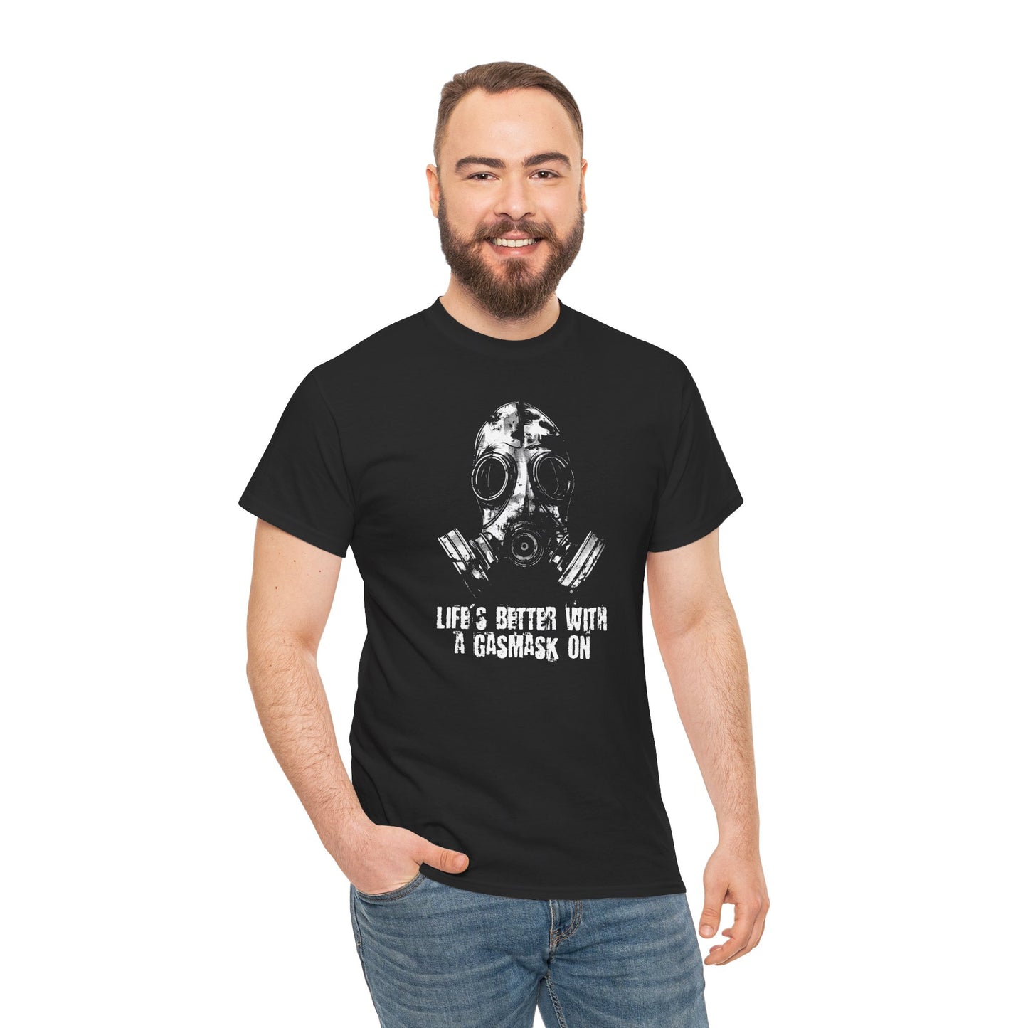 Unisex t-shirt - Life is better with a gasmask on in white