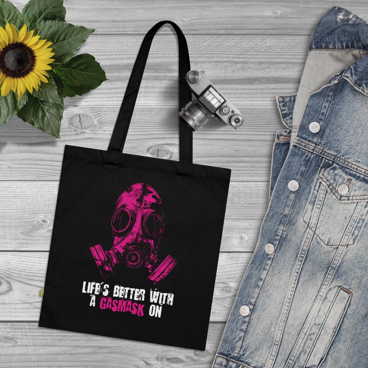 Canvas bag Life is better with a gasmask on in pink