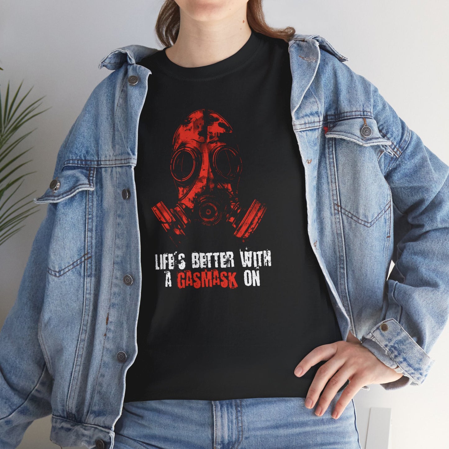 Unisex t-shirt - Life is better with a gasmask on in red