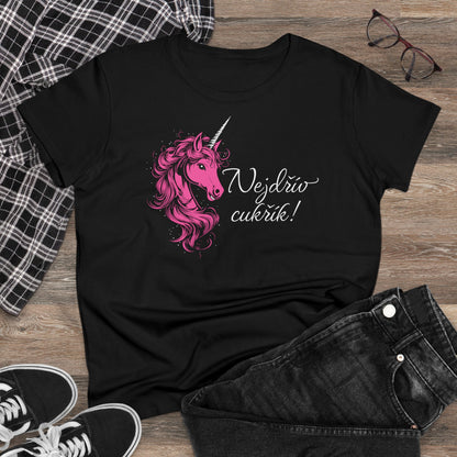 Women's t-shirt with a unicorn - First sugar in pink