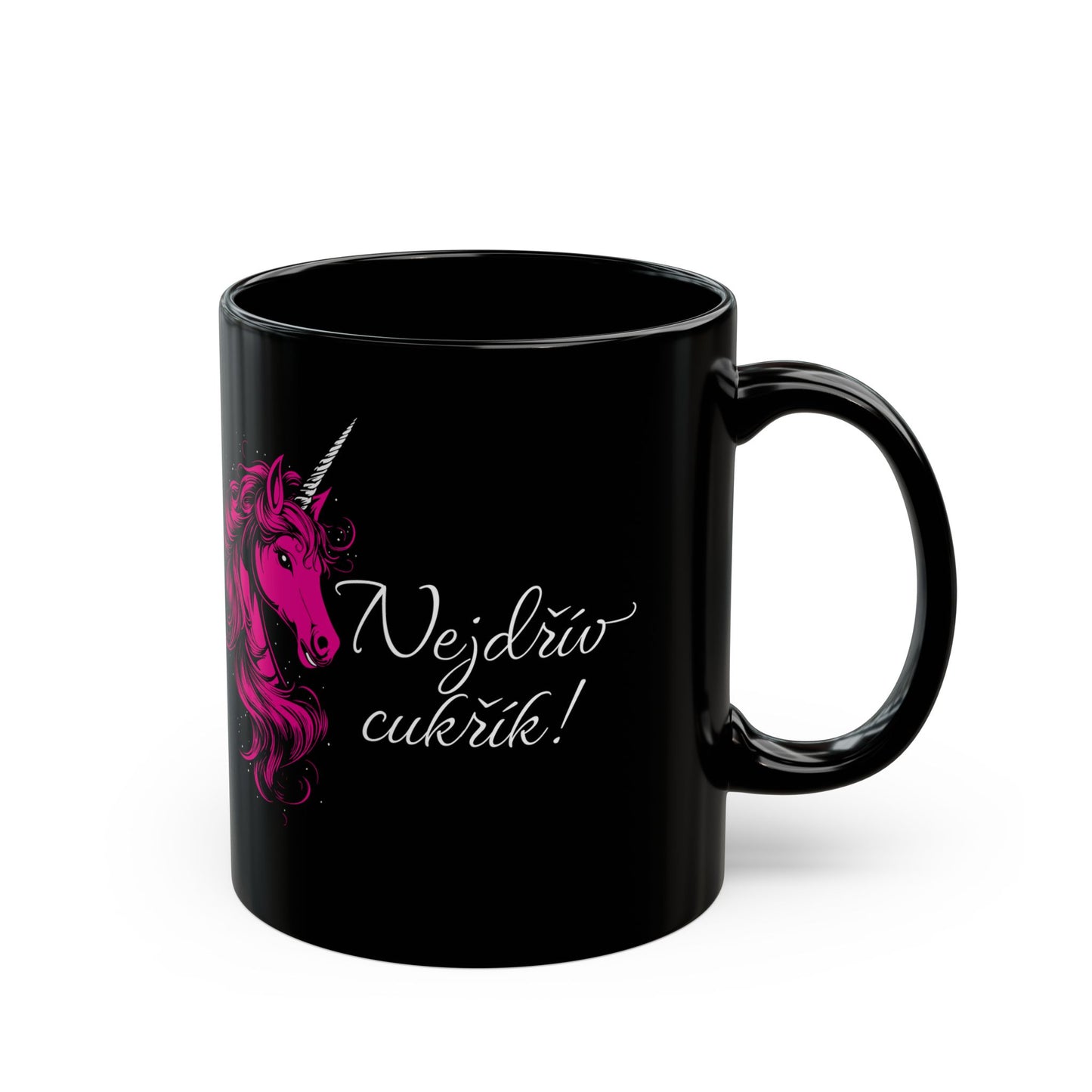 Mug with a unicorn - First a candy in deep pink