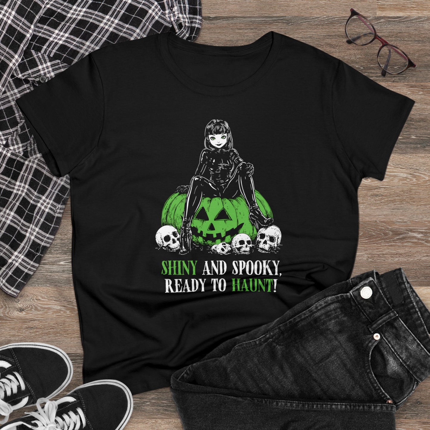 Women's T-shirt Shiny and Spooky in green