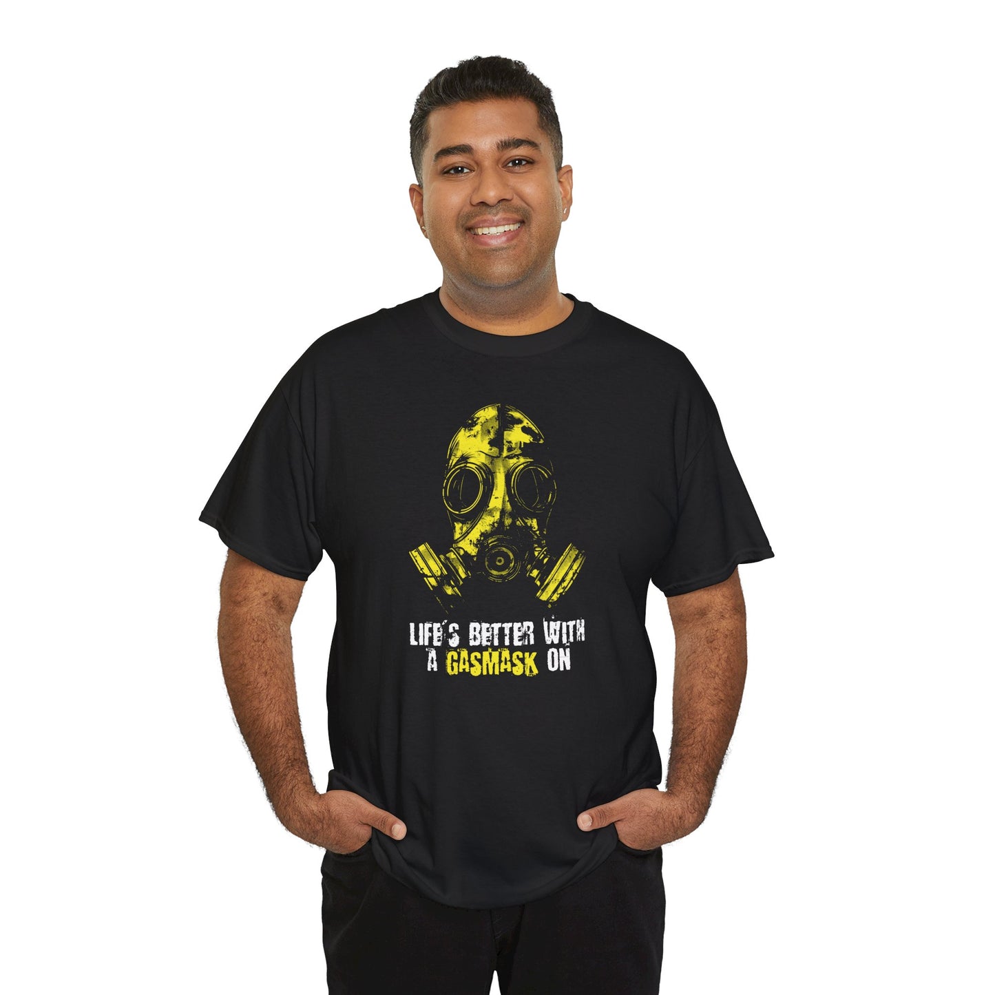 Unisex t-shirt - Life is better with a gasmask on in yellow