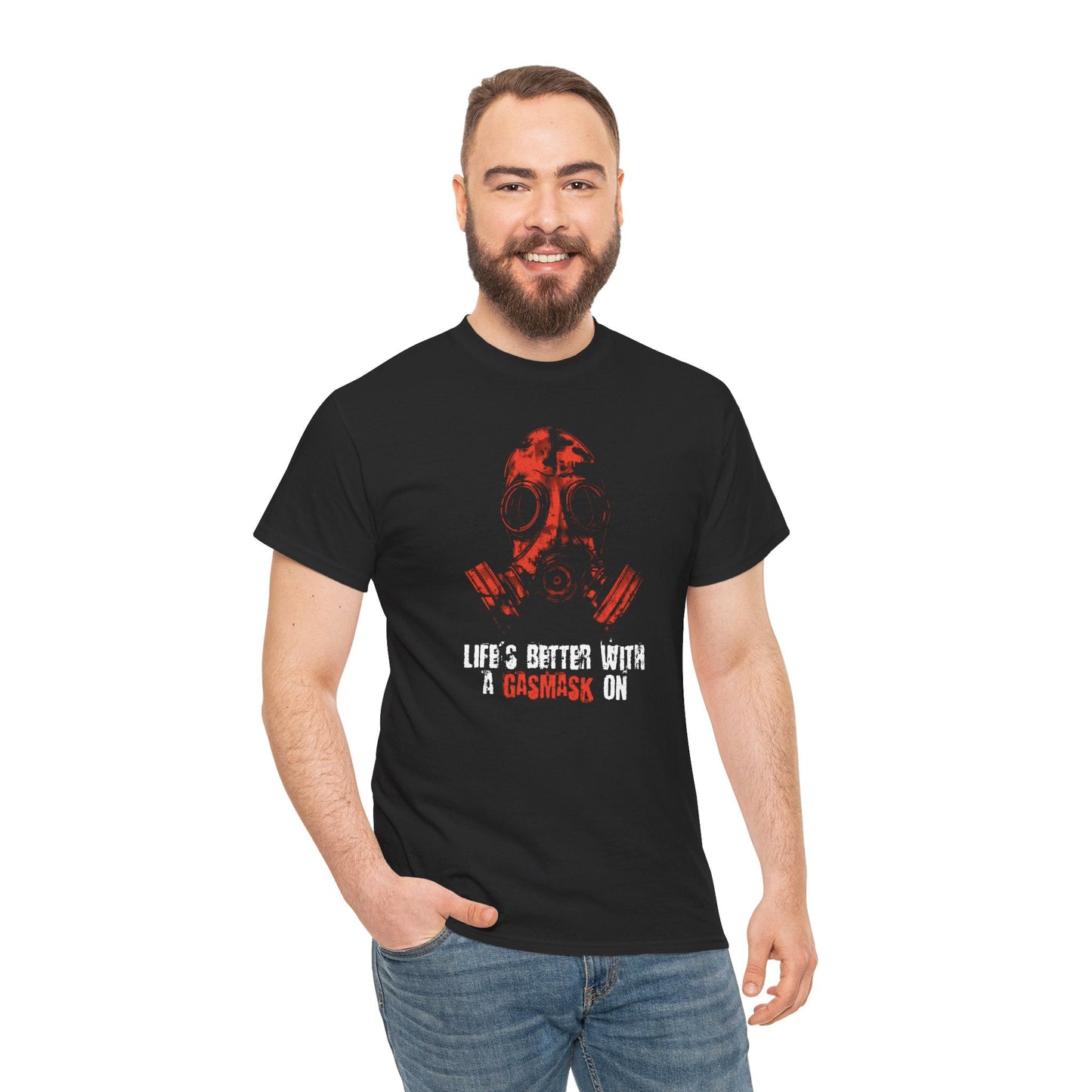 Unisex t-shirt - Life is better with a gasmask on in red