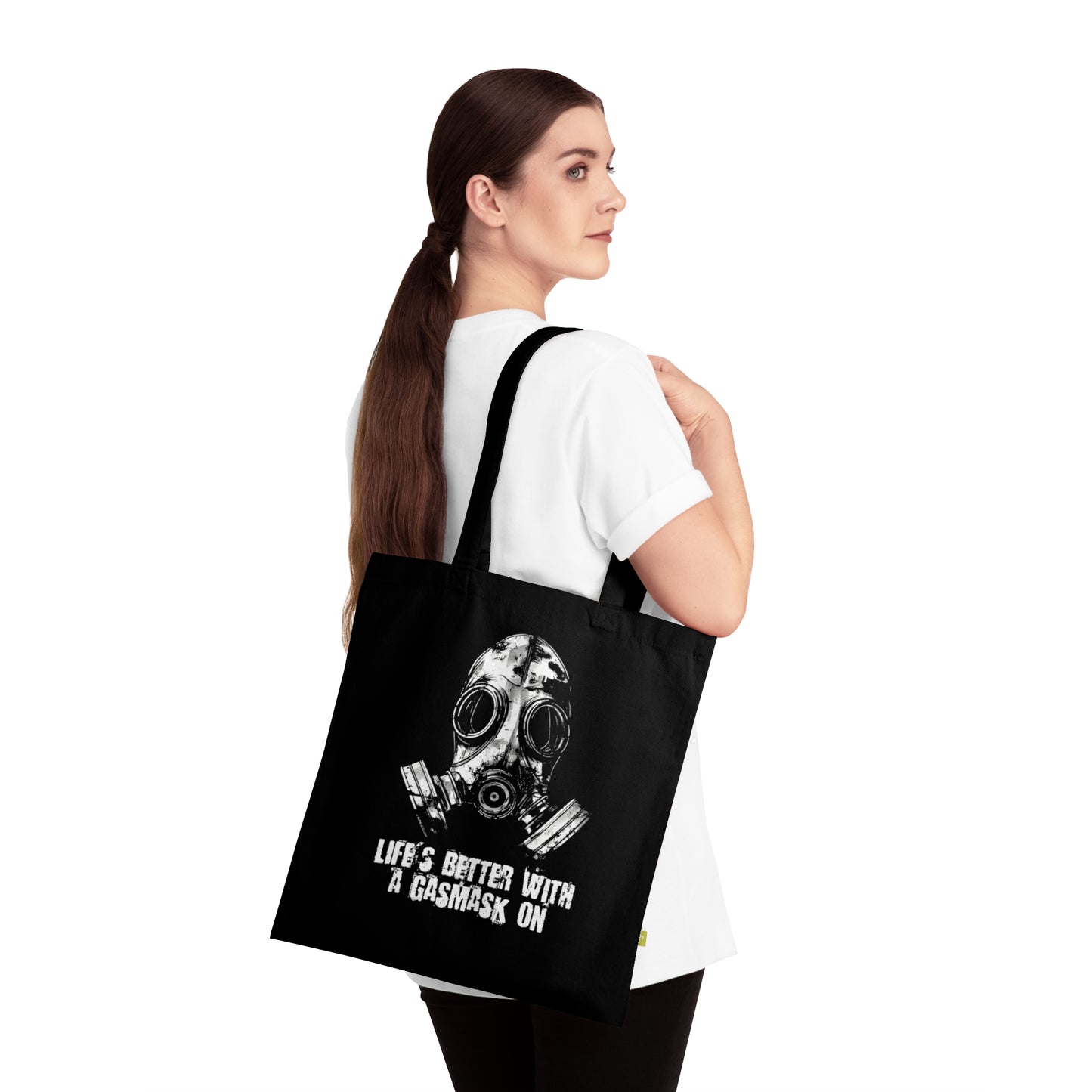 Canvas bag Life is better with a gasmask on in white