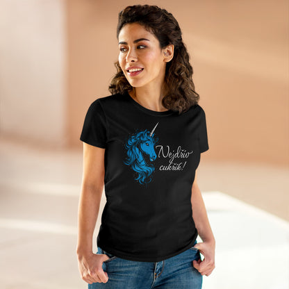 Women's t-shirt with a unicorn - First sugar in blue