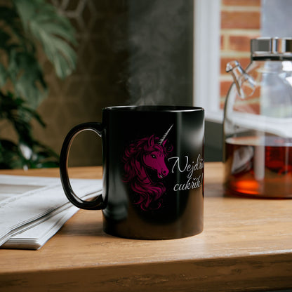 Mug with a unicorn - First a candy in deep pink