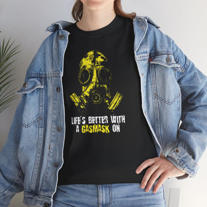 Unisex t-shirt - Life is better with a gasmask on in yellow