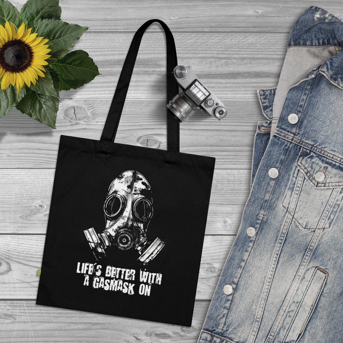 Canvas bag Life is better with a gasmask on in white