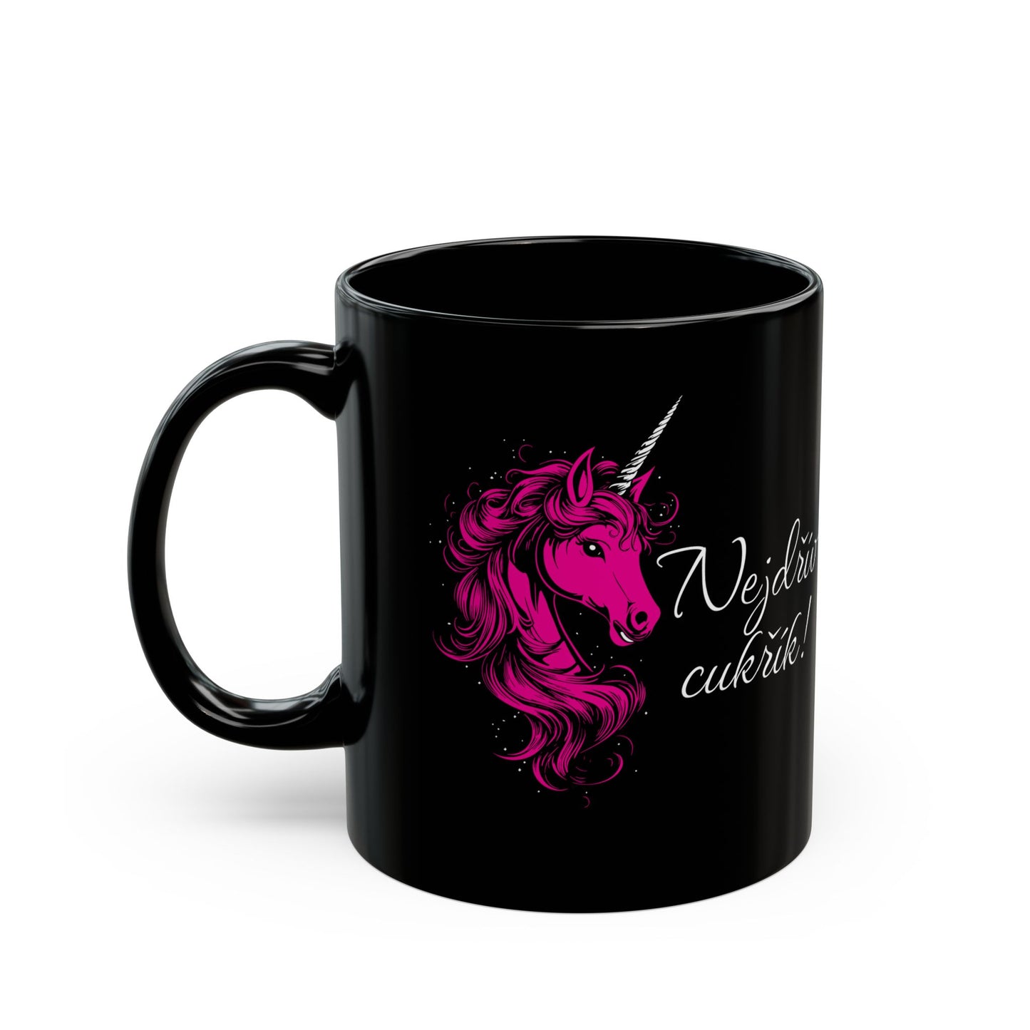 Mug with a unicorn - First a candy in deep pink