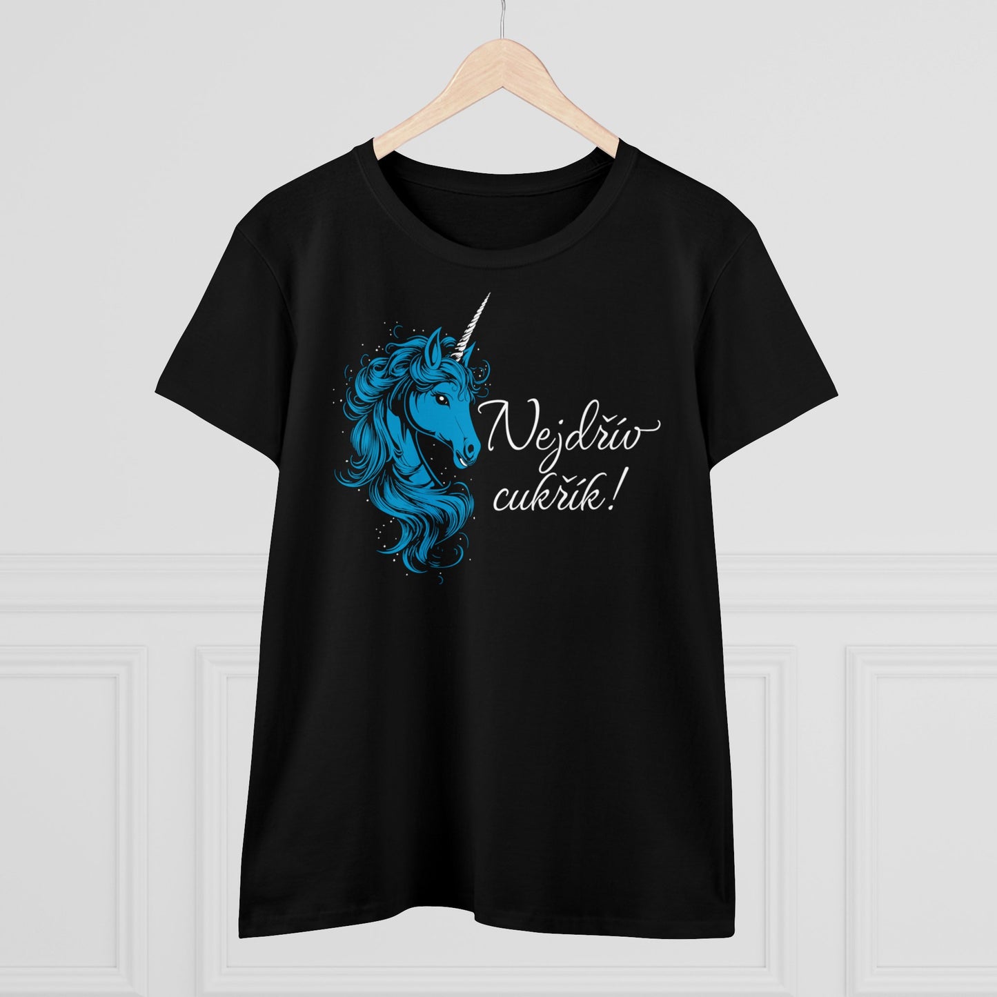 Women's t-shirt with a unicorn - First sugar in blue