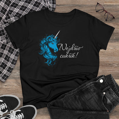 Women's t-shirt with a unicorn - First sugar in blue