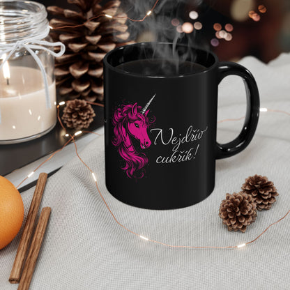 Mug with a unicorn - First a candy in deep pink