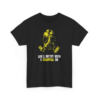 Unisex t-shirt - Life is better with a gasmask on in yellow