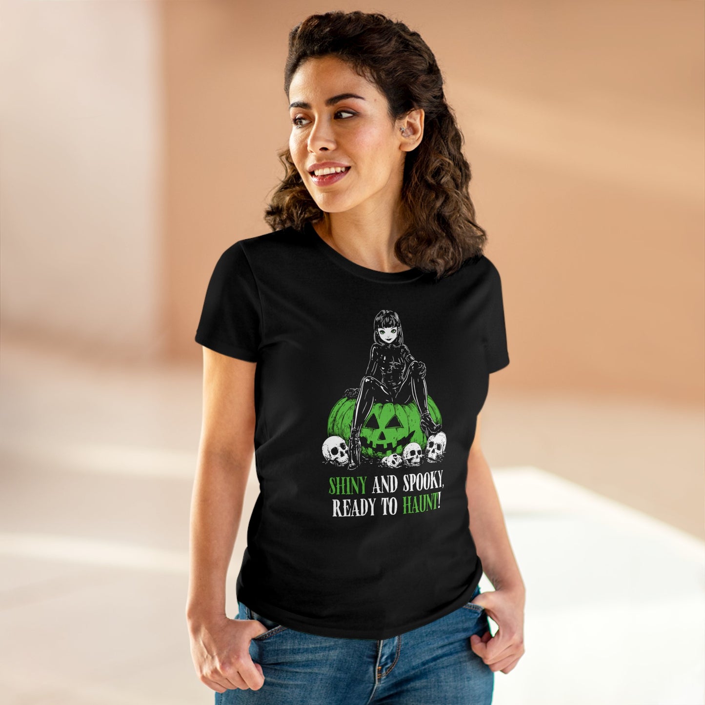 Women's T-shirt Shiny and Spooky in green