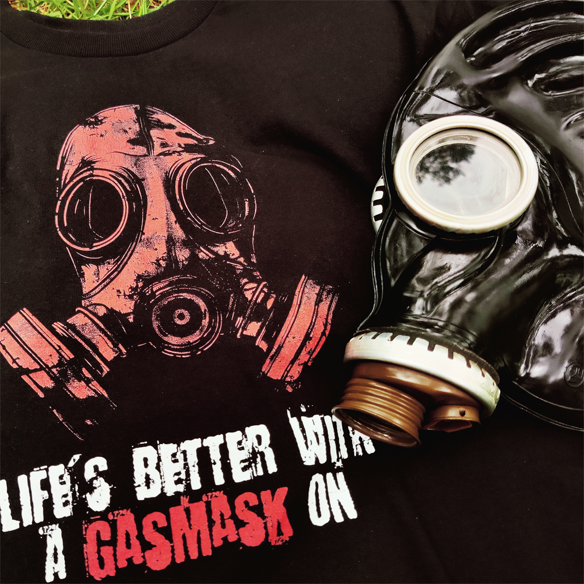 Unisex t-shirt - Life is better with a gasmask on in red