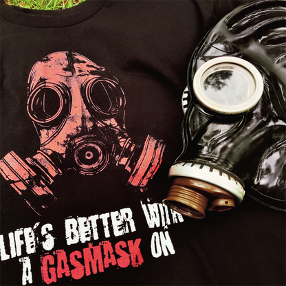 Unisex t-shirt - Life is better with a gasmask on in red