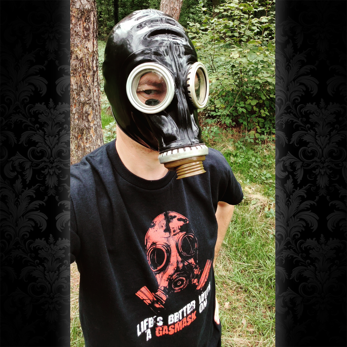 Unisex t-shirt - Life is better with a gasmask on in red