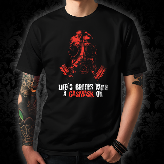 Unisex t-shirt - Life is better with a gasmask on in red