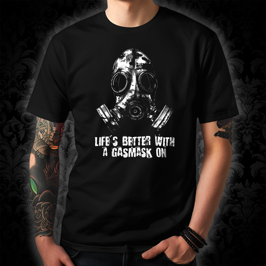 Unisex t-shirt - Life is better with a gasmask on in white