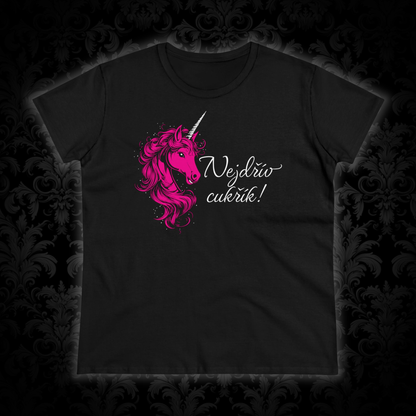 Women's t-shirt with a unicorn - First candy in hot pink