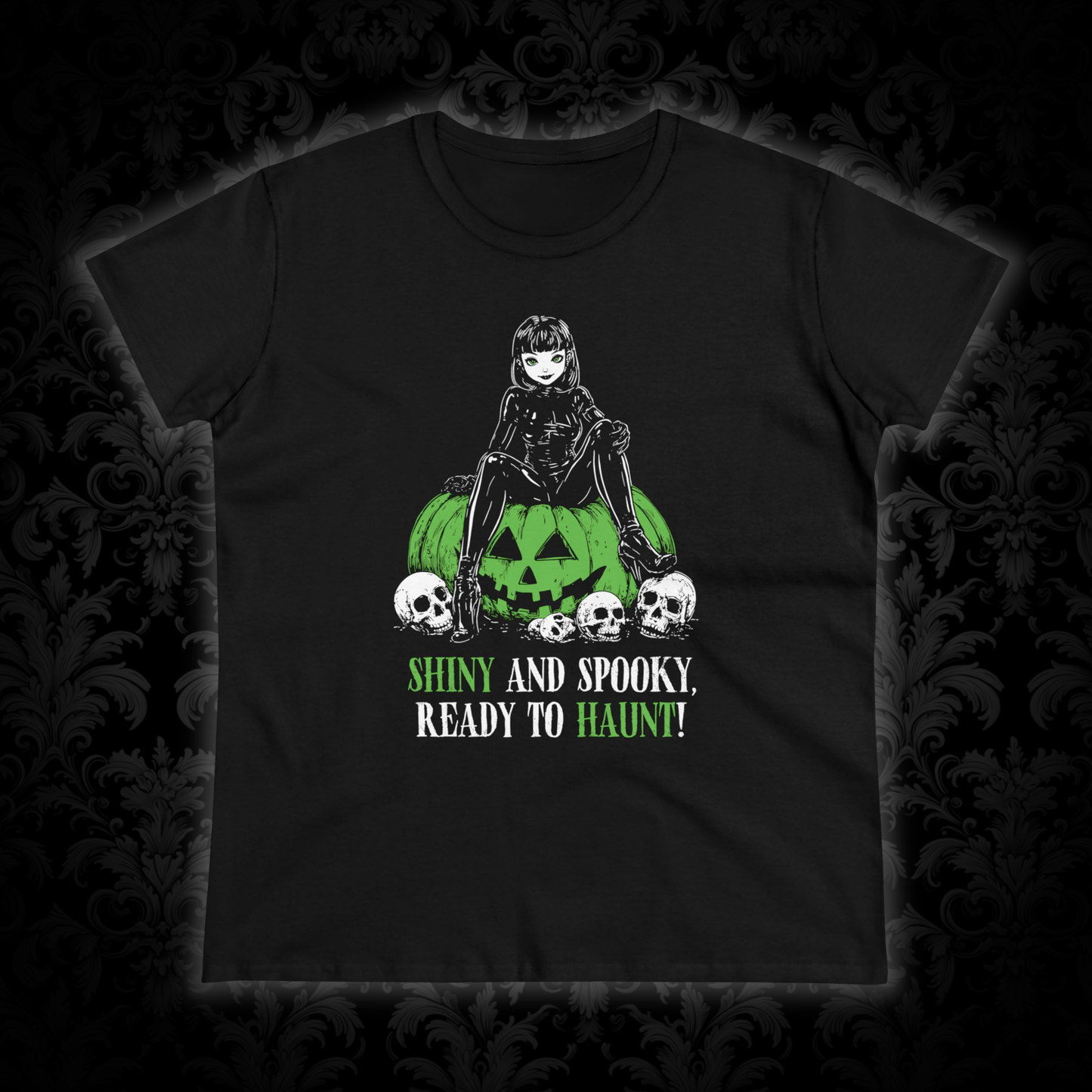 Women's T-shirt Shiny and Spooky in green