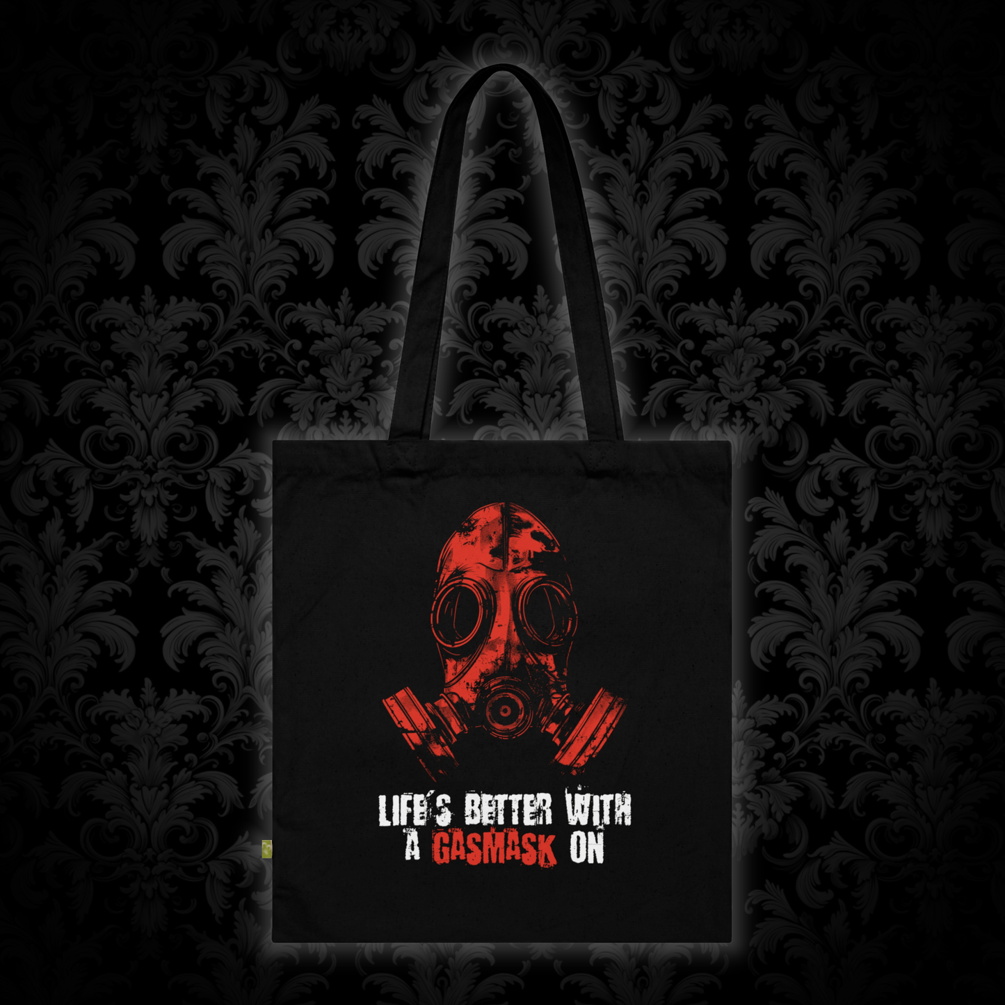 Canvas bag Life is better with a gasmask on in red